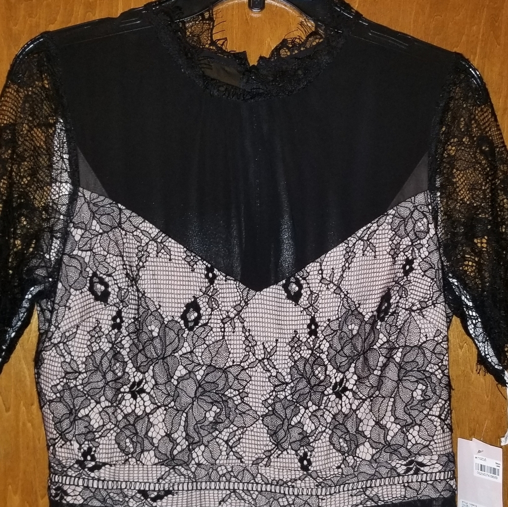 Black and cream lace gothic tea length dress